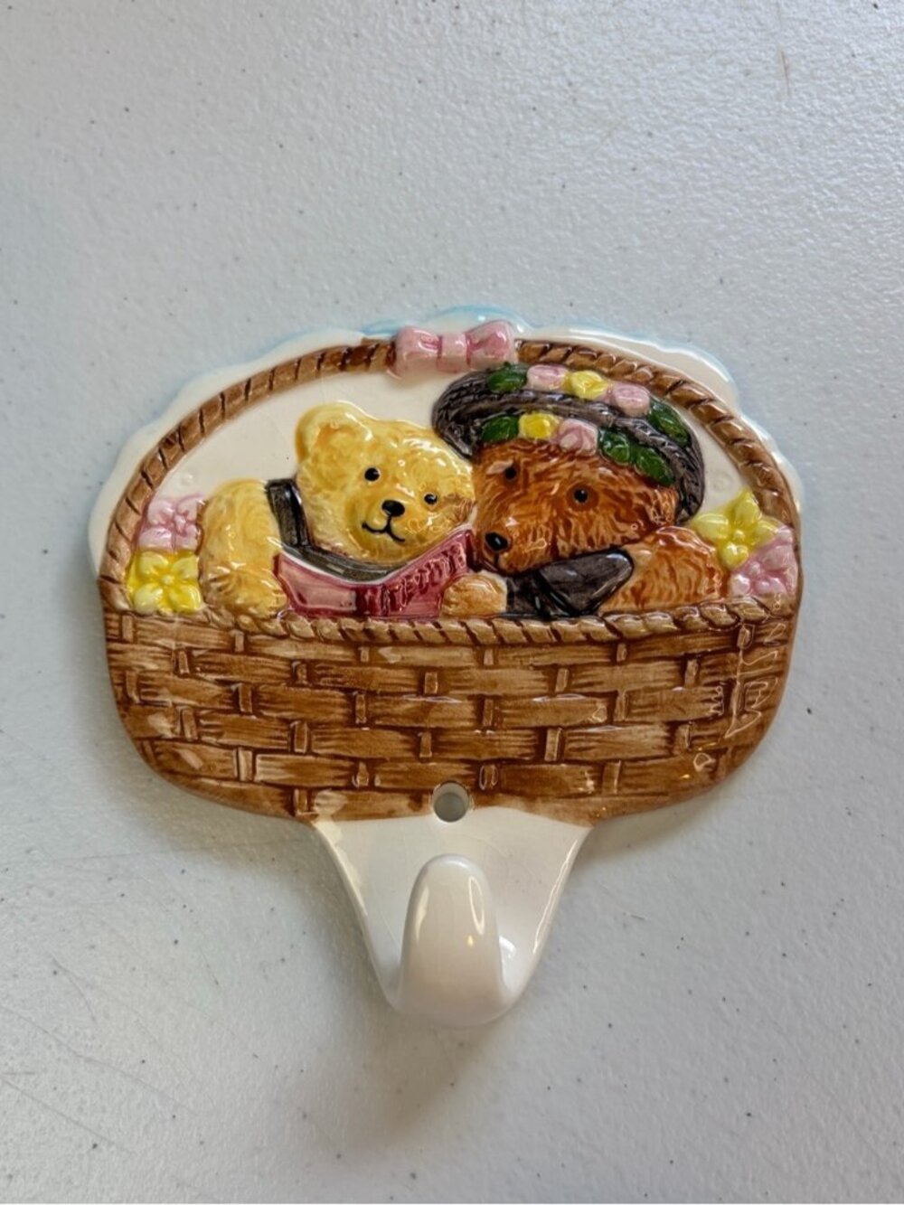 Vintage Takahashi Teddy Bear Ceramic Wall Hook Bears Japan 80s Cottagecore Decor